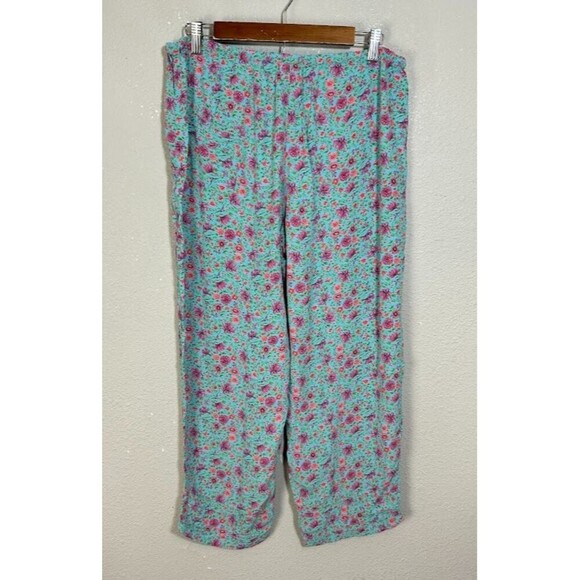 VTG 90s April Cornell Floral Pants S Blue 100% Rayon Cottagecore Straight Leg - Picture 3 of 7